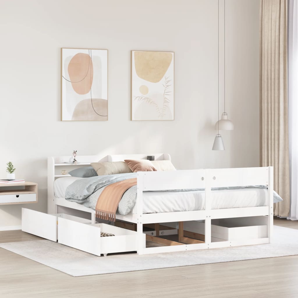 Bed Frame without Mattress White 135x190 cm Double Solid Wood Pine