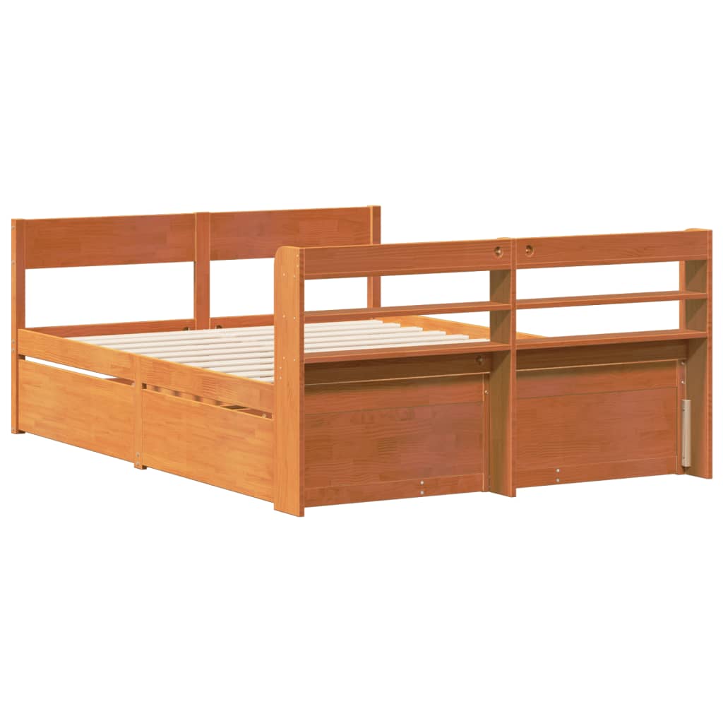 Bed Frame without Mattress Wax Brown 135x190 cm Double Solid Wood Pine