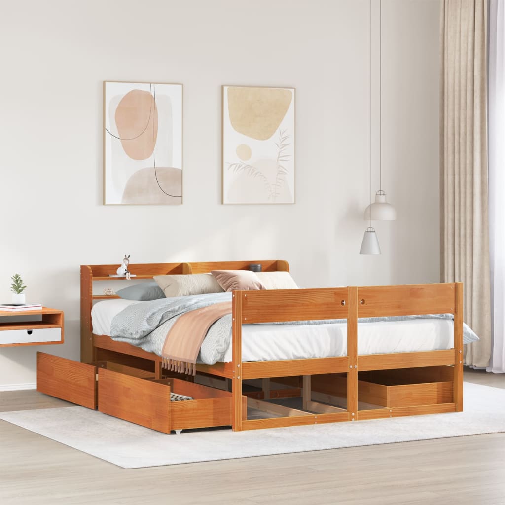 Bed Frame without Mattress Wax Brown 135x190 cm Double Solid Wood Pine