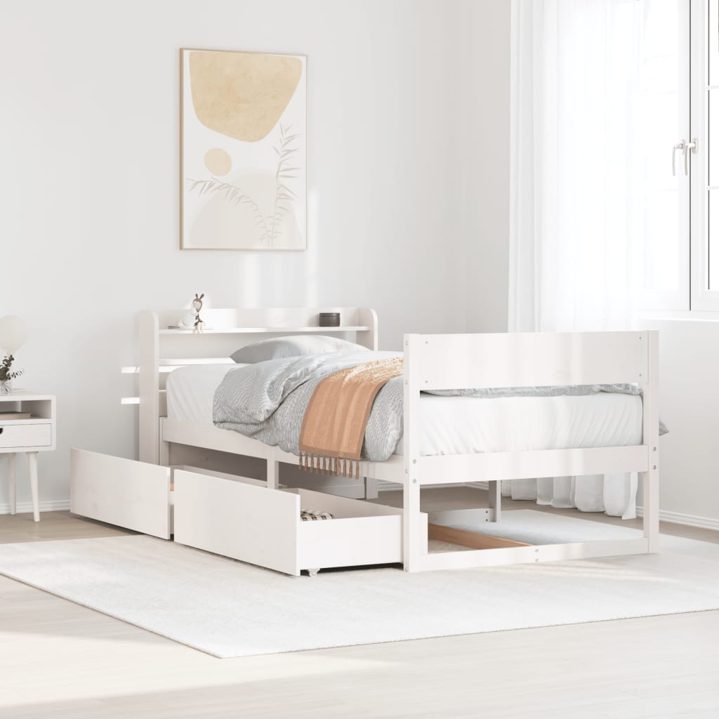 Bed Frame without Mattress White 75x190 cm Small Single Solid Wood Pine
