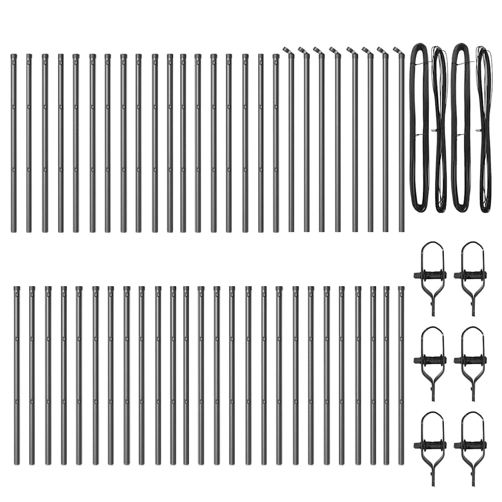 Embedded Fence Post 52 pcs Grey Powder-Coated Steel