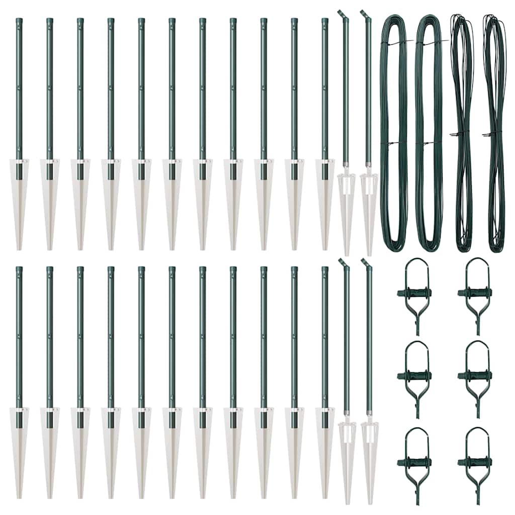 Ground Spike Fence Post 26 pcs Green Powder-Coated Steel