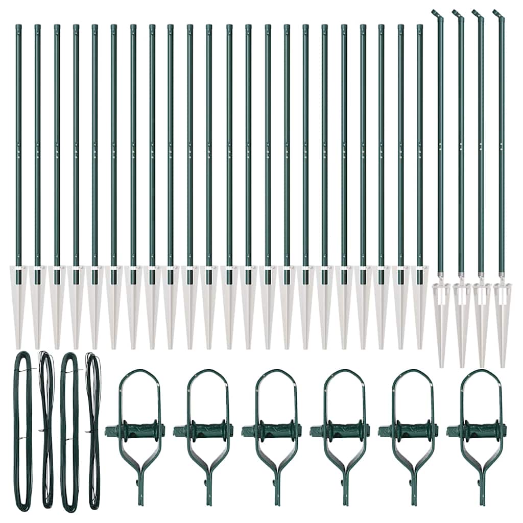 Ground Spike Fence Post 26 pcs Green Powder-Coated Steel