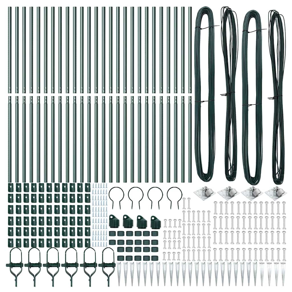 Ground Spike Fence Post 26 pcs Green Powder-Coated Steel