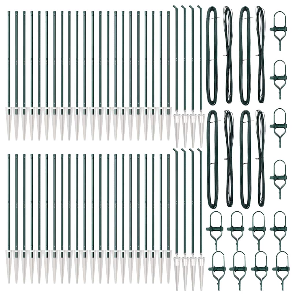Ground Spike Fence Post 52 pcs Green Powder-Coated Steel