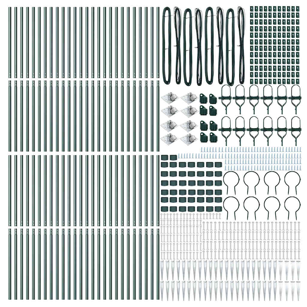 Ground Spike Fence Post 52 pcs Green Powder-Coated Steel