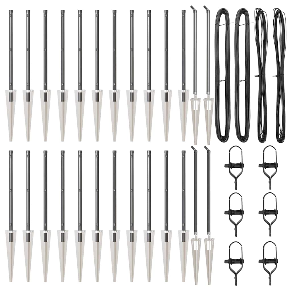 Ground Spike Fence Post 26 pcs Grey Powder-Coated Steel