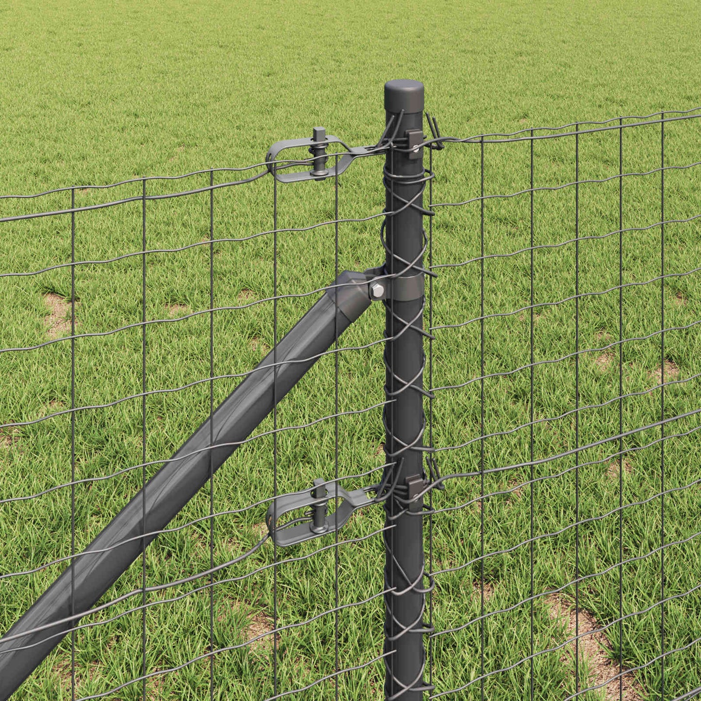 Ground Spike Fence Post 52 pcs Grey Powder-Coated Steel