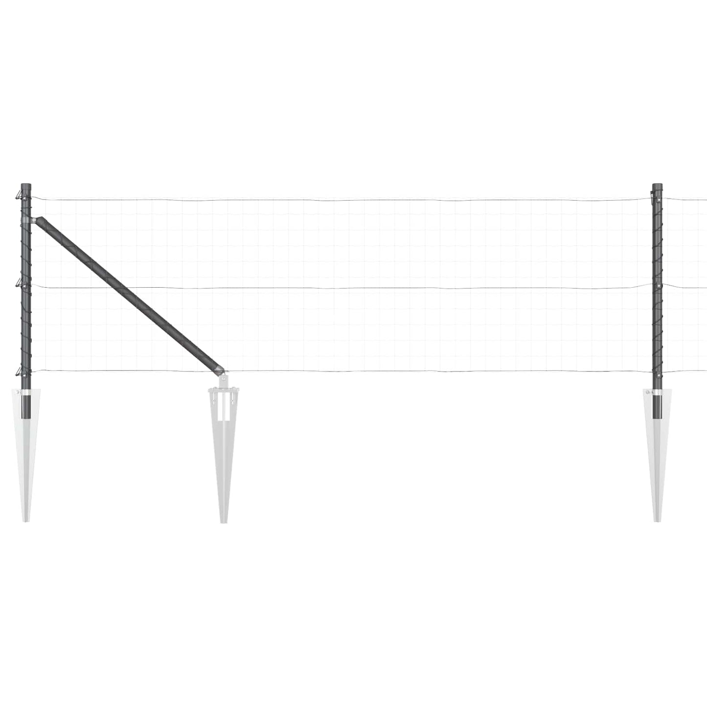 Ground Spike Fence Post 52 pcs Grey Powder-Coated Steel