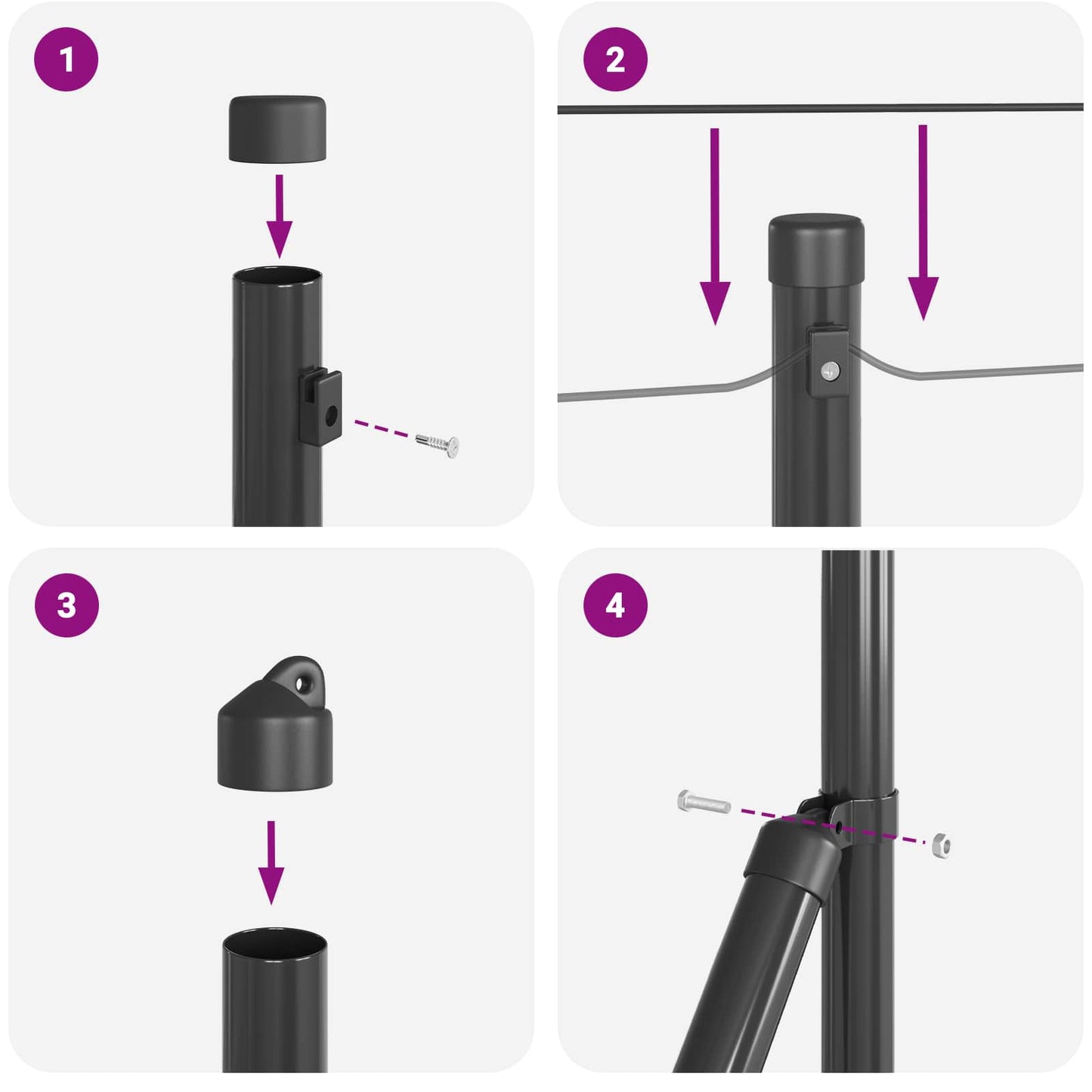 Ground Spike Fence Post 52 pcs Grey Powder-Coated Steel