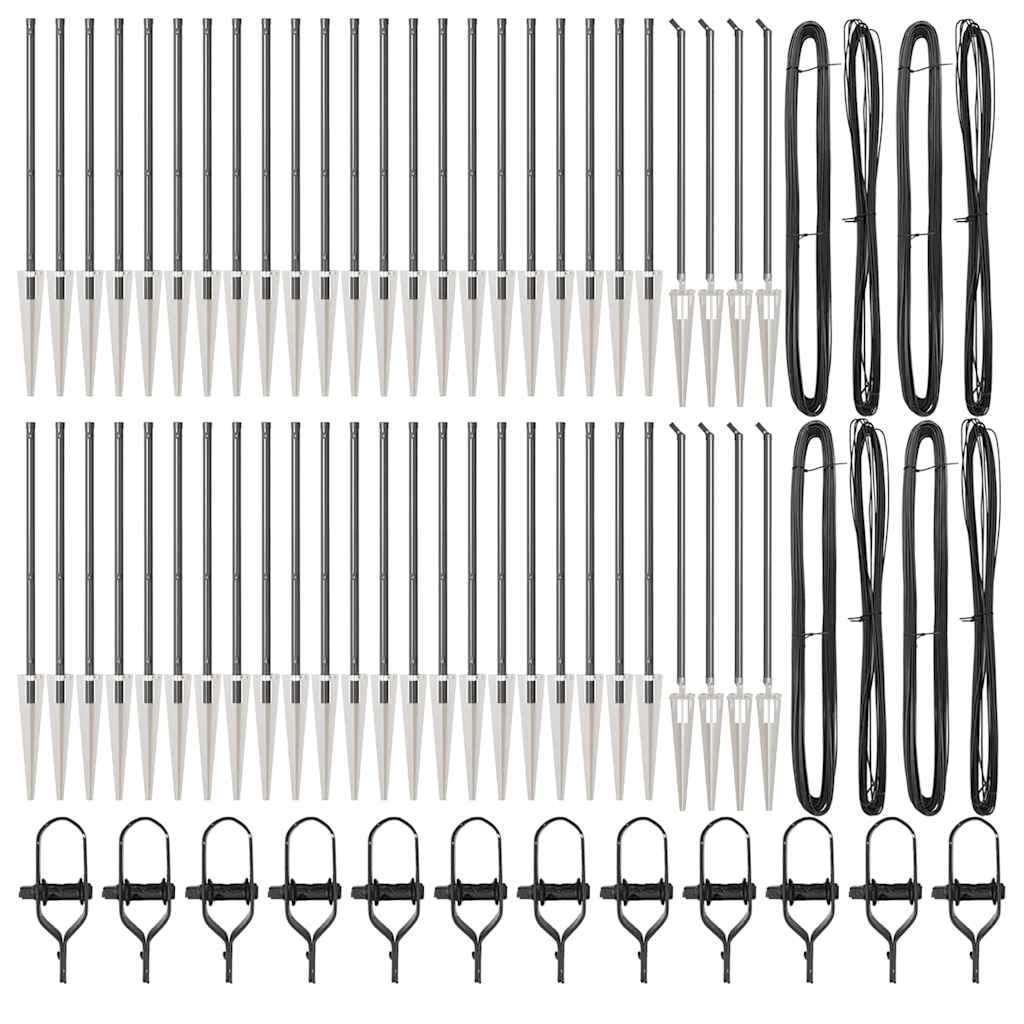 Ground Spike Fence Post 52 pcs Grey Powder-Coated Steel