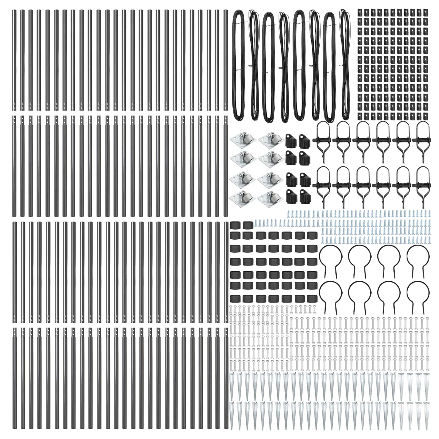 Ground Spike Fence Post 52 pcs Grey Powder-Coated Steel