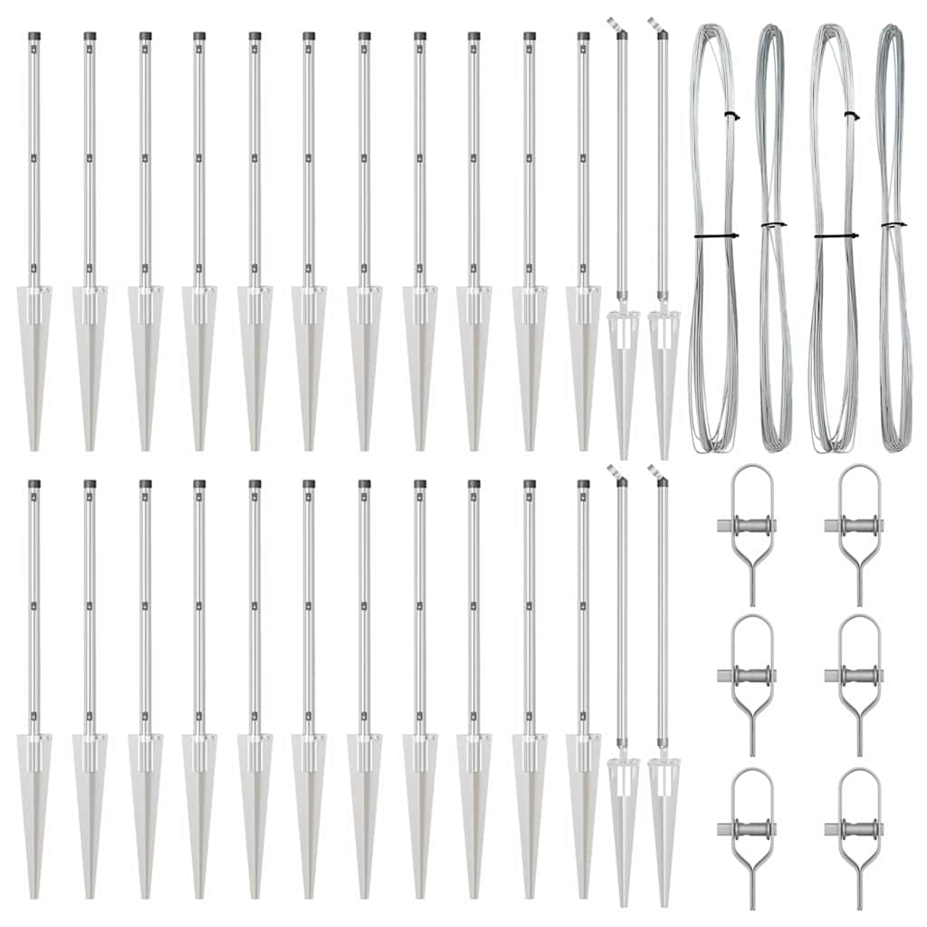 Ground Spike Fence Post 26 pcs Silver Powder-Coated Steel