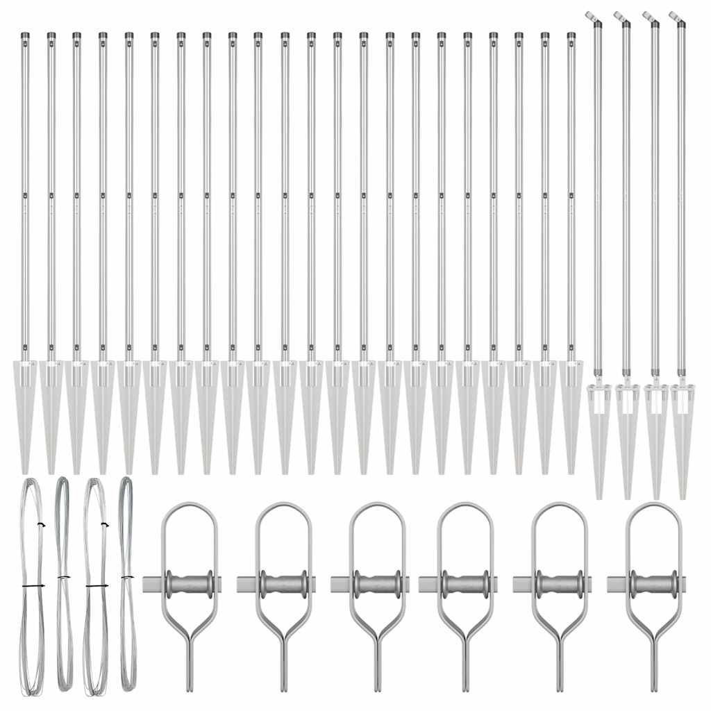 Ground Spike Fence Post 26 pcs Silver Powder-Coated Steel