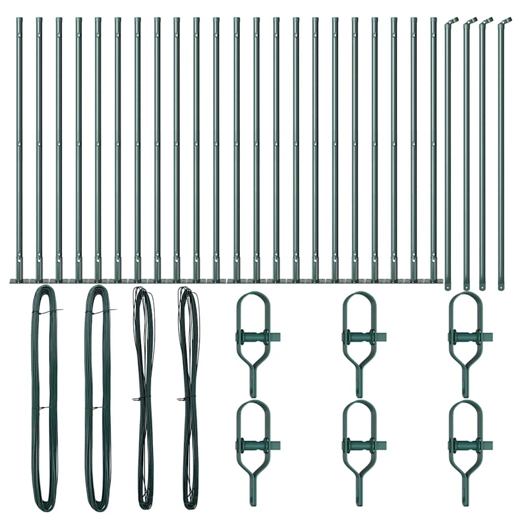 Fence Post with Concrete Base 26 pcs Green Powder-Coated Steel