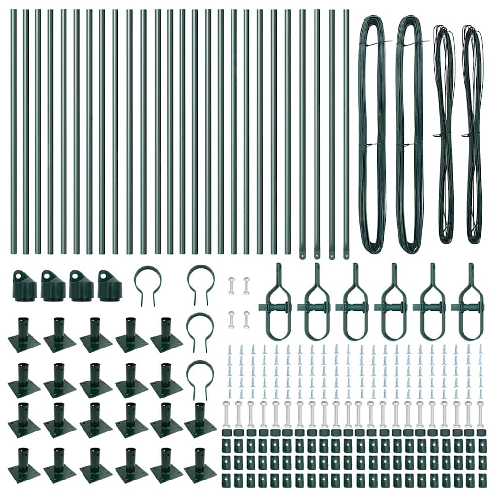 Fence Post with Concrete Base 26 pcs Green Powder-Coated Steel