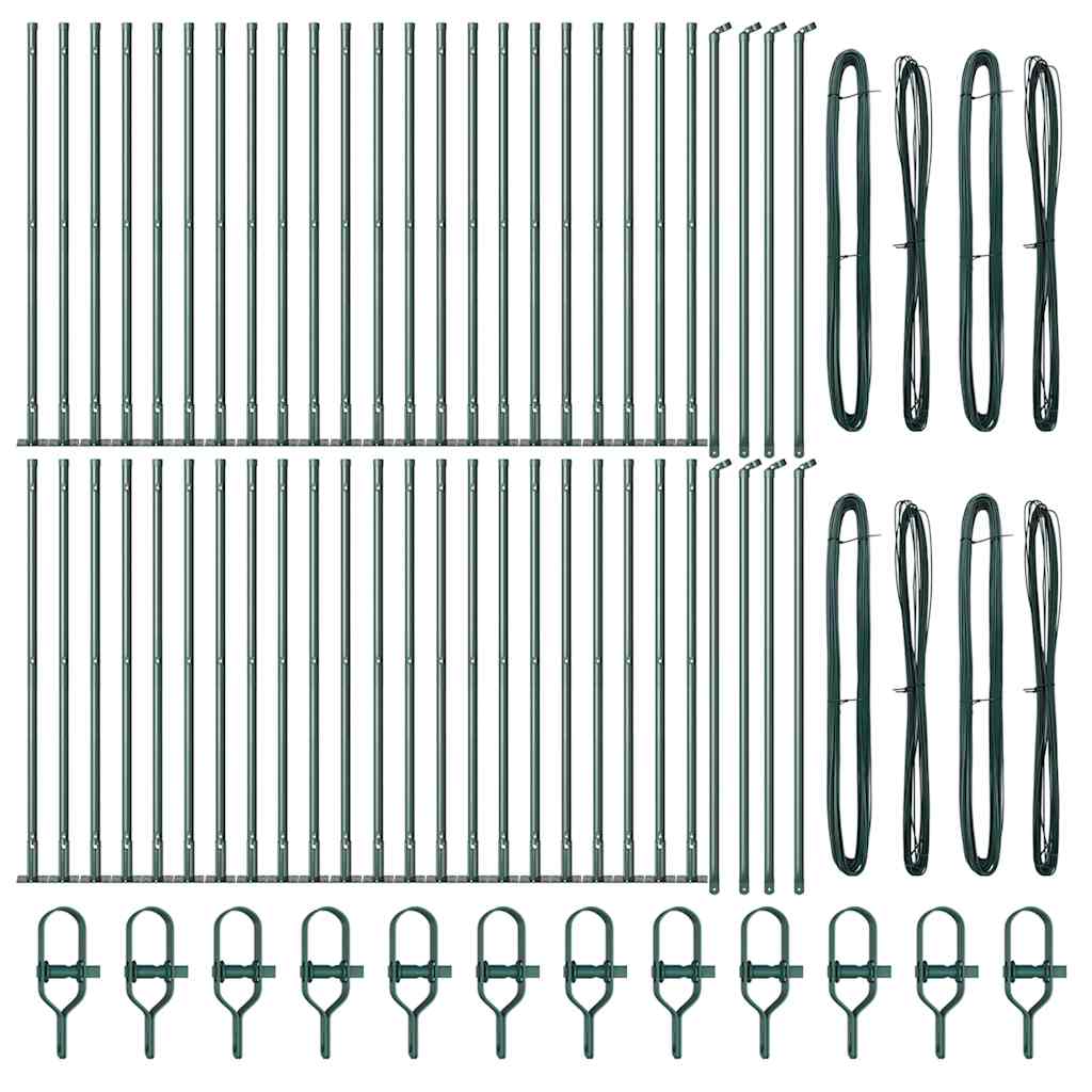Fence Post with Concrete Base 52 pcs Green Powder-Coated Steel