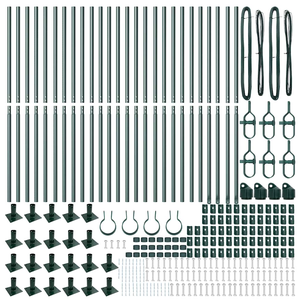 Fence Post with Concrete Base 26 pcs Green Powder-Coated Steel