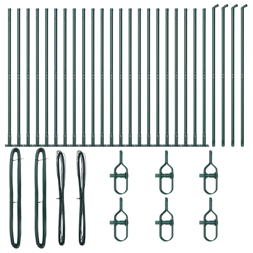 Fence Post with Concrete Base 26 pcs Green Powder-Coated Steel