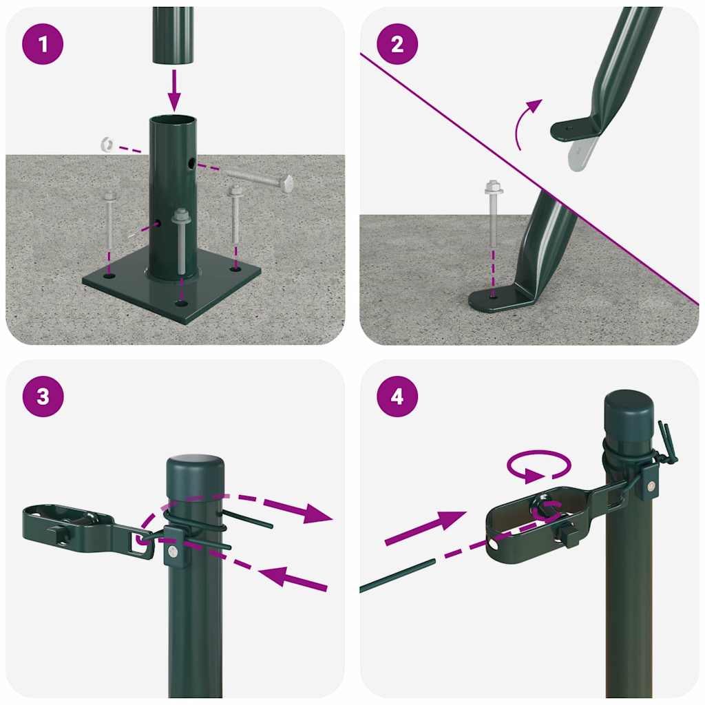 Fence Post with Concrete Base 26 pcs Green Powder-Coated Steel