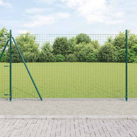 Fence Post with Concrete Base 52 pcs Green Powder-Coated Steel