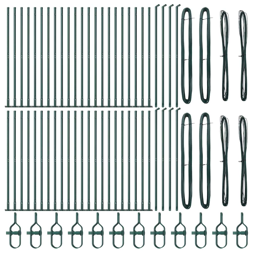 Fence Post with Concrete Base 52 pcs Green Powder-Coated Steel