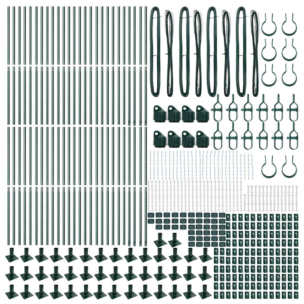 Fence Post with Concrete Base 52 pcs Green Powder-Coated Steel
