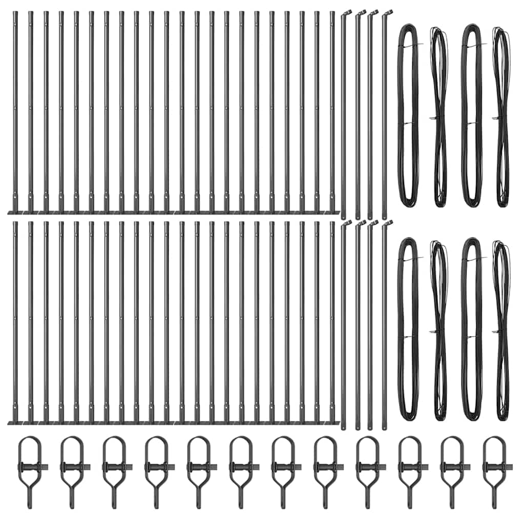 Fence Post with Concrete Base 52 pcs Grey Powder-Coated Steel