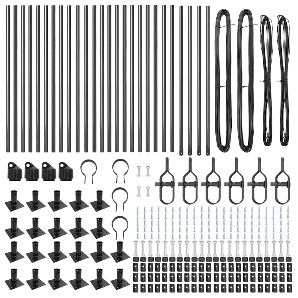 Fence Post with Concrete Base 26 pcs Grey Powder-Coated Steel