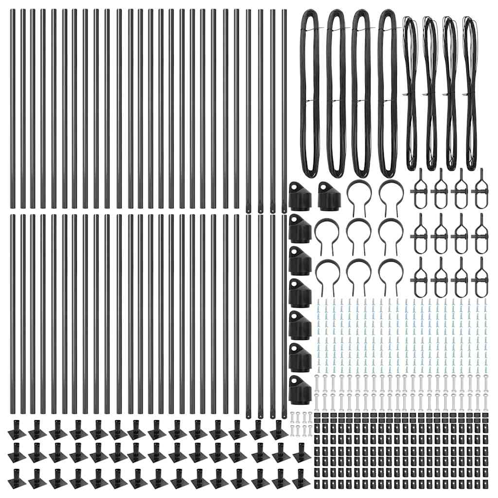 Fence Post with Concrete Base 52 pcs Grey Powder-Coated Steel