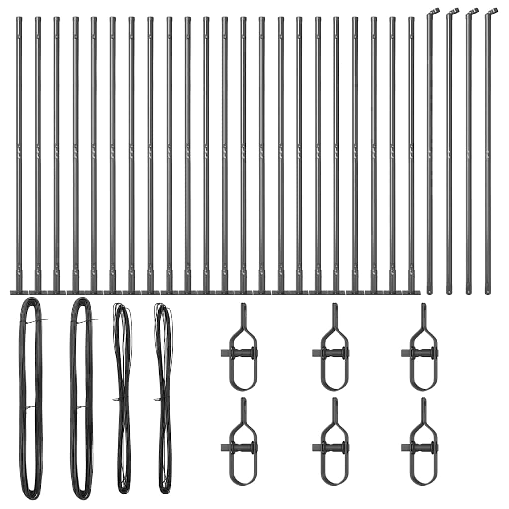 Fence Post with Concrete Base 26 pcs Grey Powder-Coated Steel