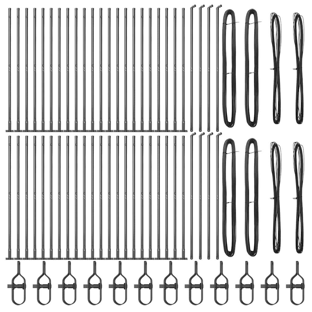 Fence Post with Concrete Base 52 pcs Grey Powder-Coated Steel