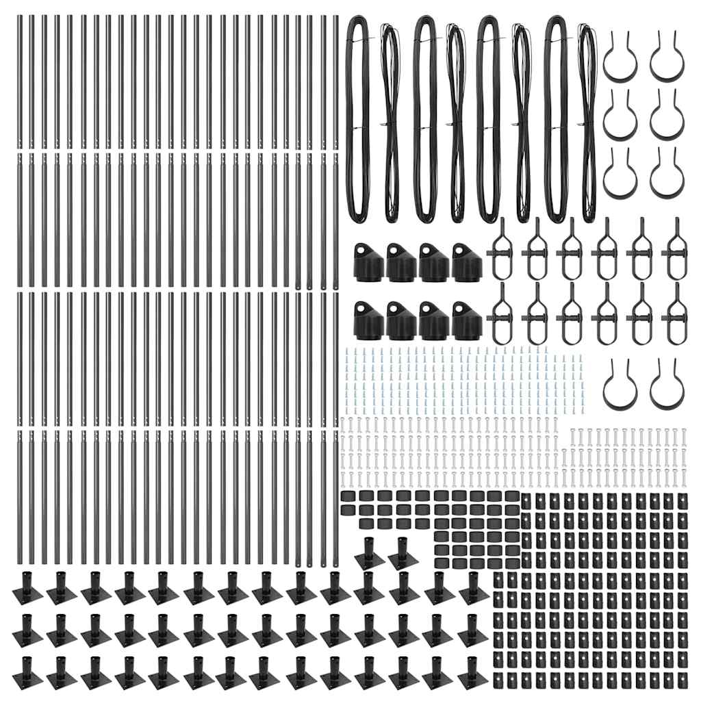 Fence Post with Concrete Base 52 pcs Grey Powder-Coated Steel