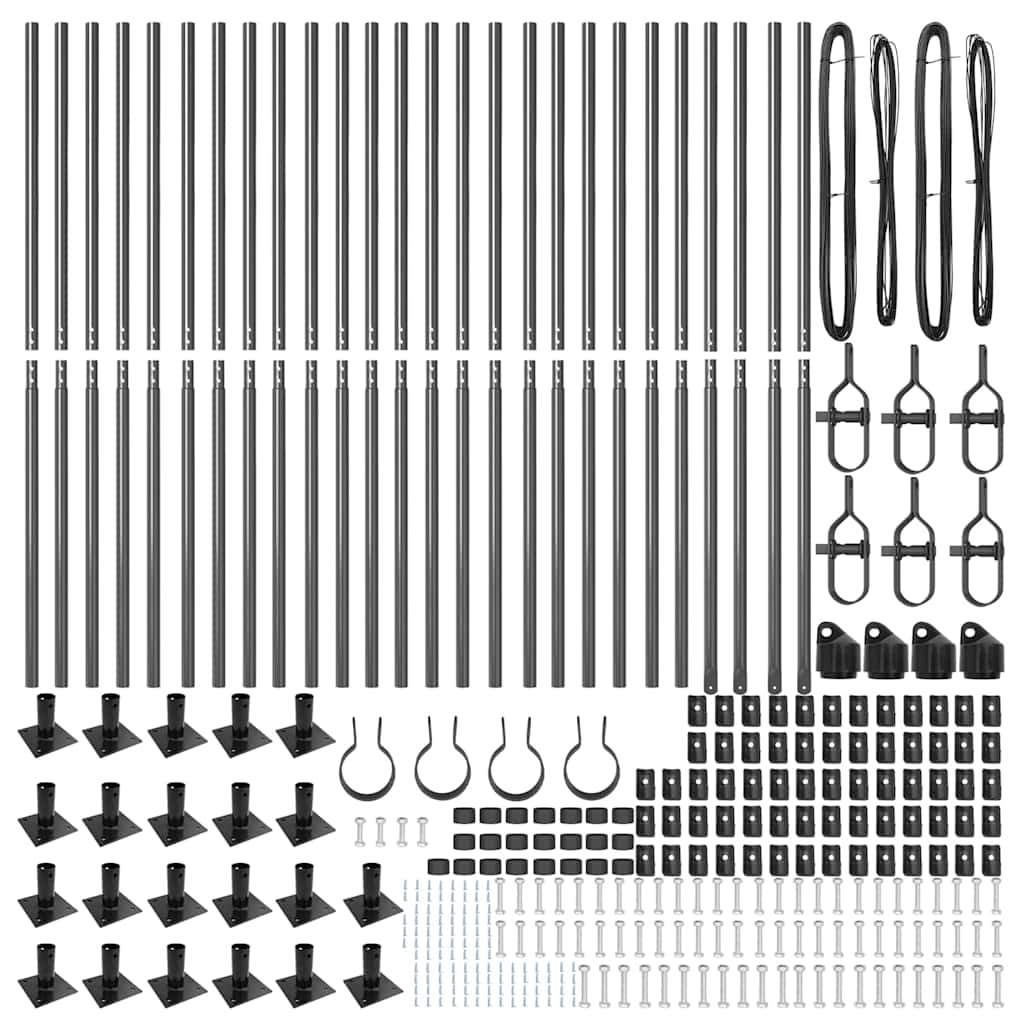 Fence Post with Concrete Base 26 pcs Grey Powder-Coated Steel