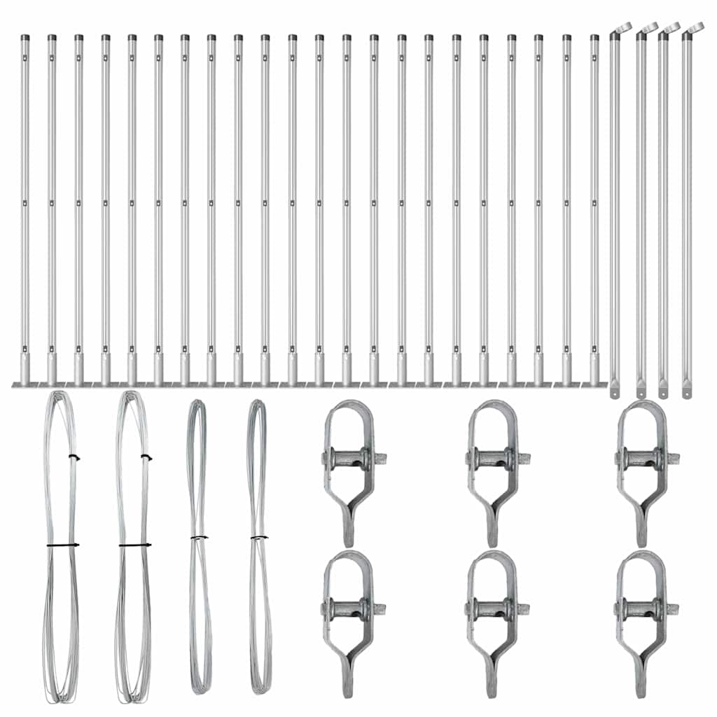 Fence Post with Concrete Base 26 pcs Silver Powder-Coated Steel