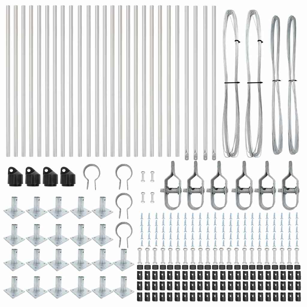 Fence Post with Concrete Base 26 pcs Silver Powder-Coated Steel