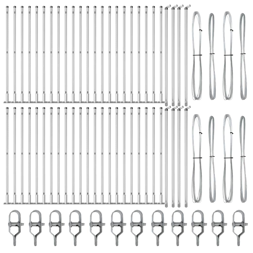 Fence Post with Concrete Base 52 pcs Silver Powder-Coated Steel