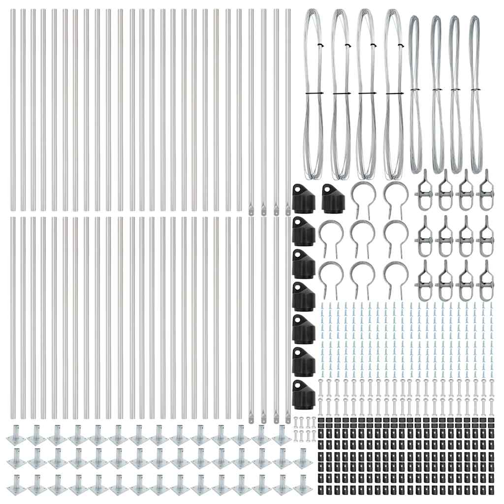 Fence Post with Concrete Base 52 pcs Silver Powder-Coated Steel