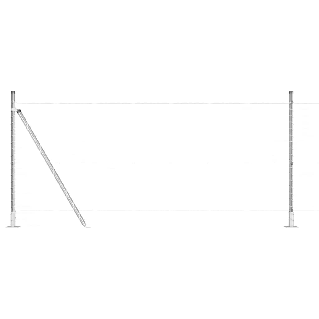 Fence Post with Concrete Base 52 pcs Silver Powder-Coated Steel