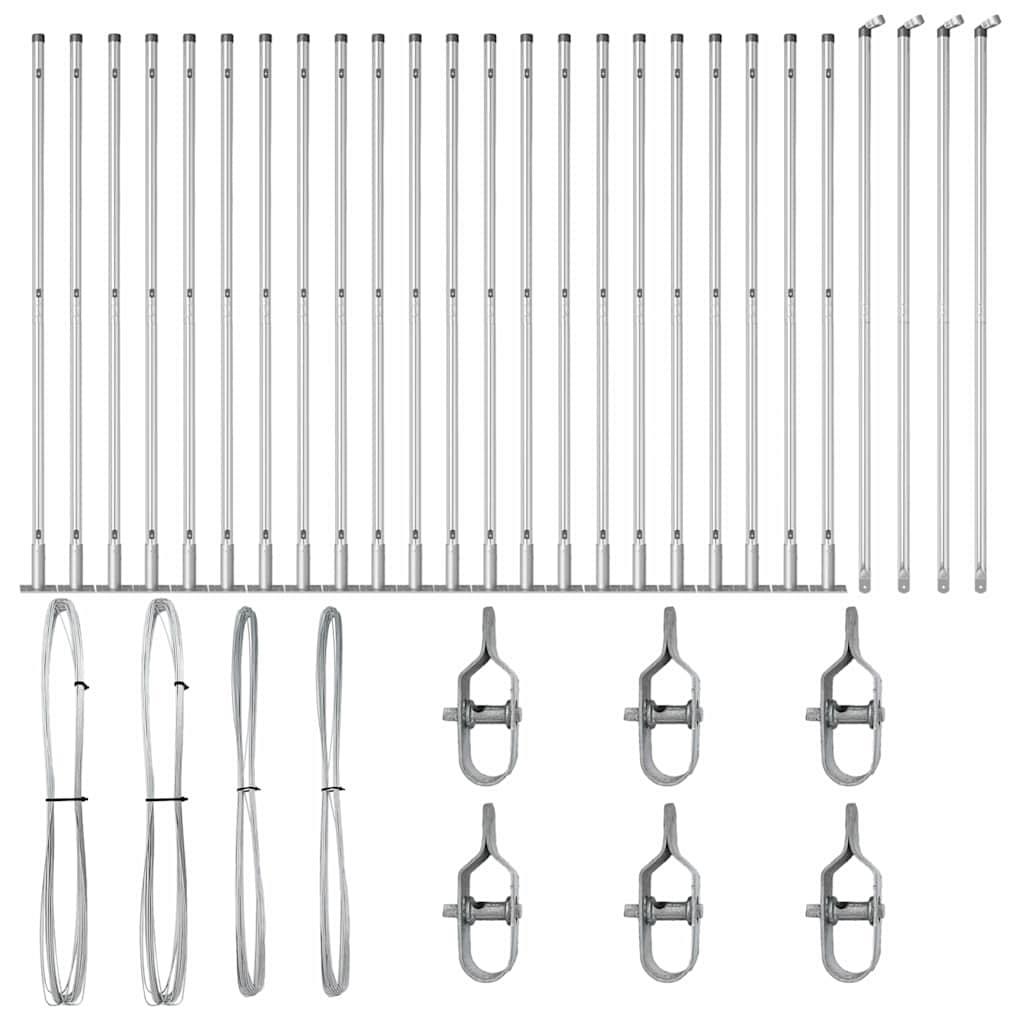 Fence Post with Concrete Base 26 pcs Silver Powder-Coated Steel