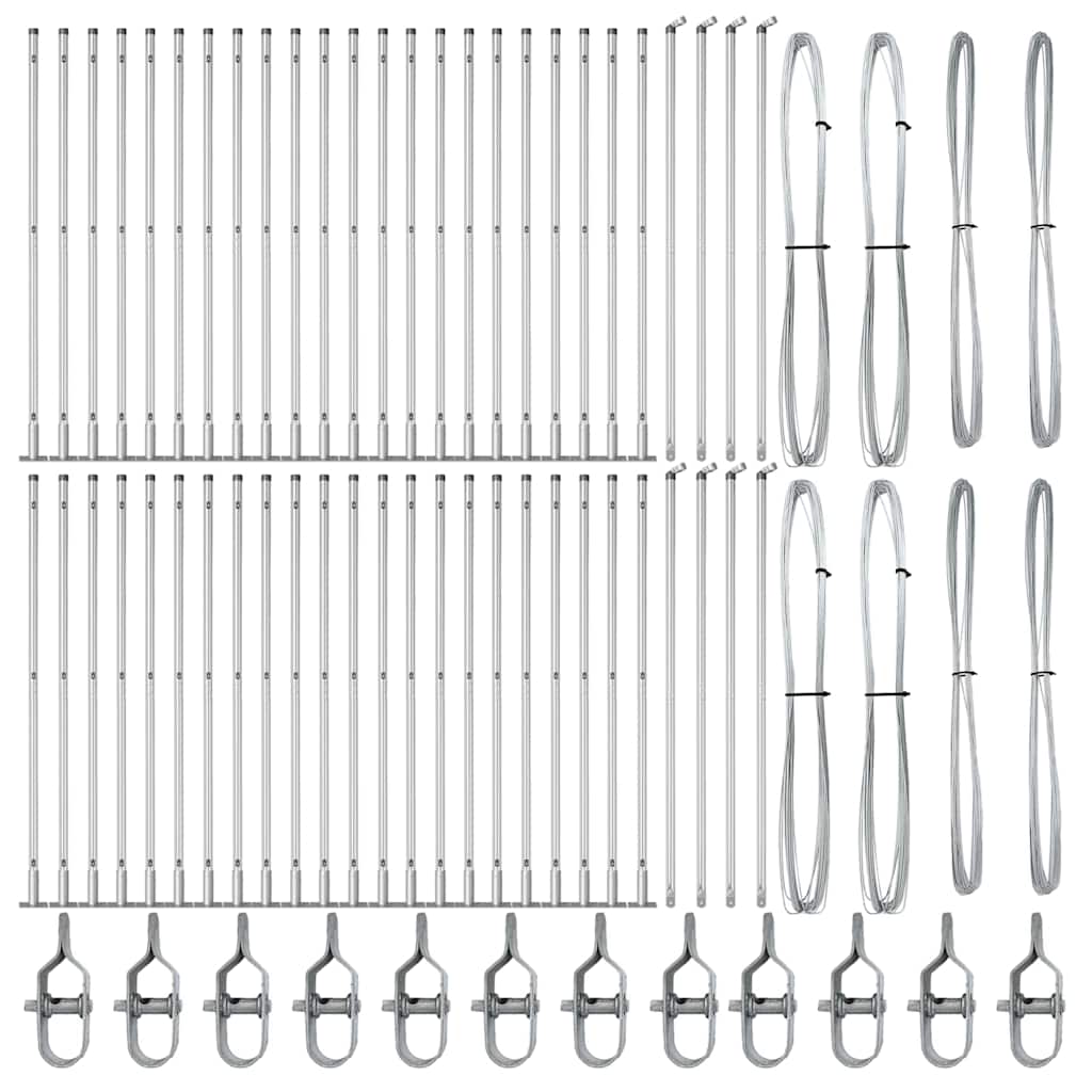 Fence Post with Concrete Base 52 pcs Silver Powder-Coated Steel