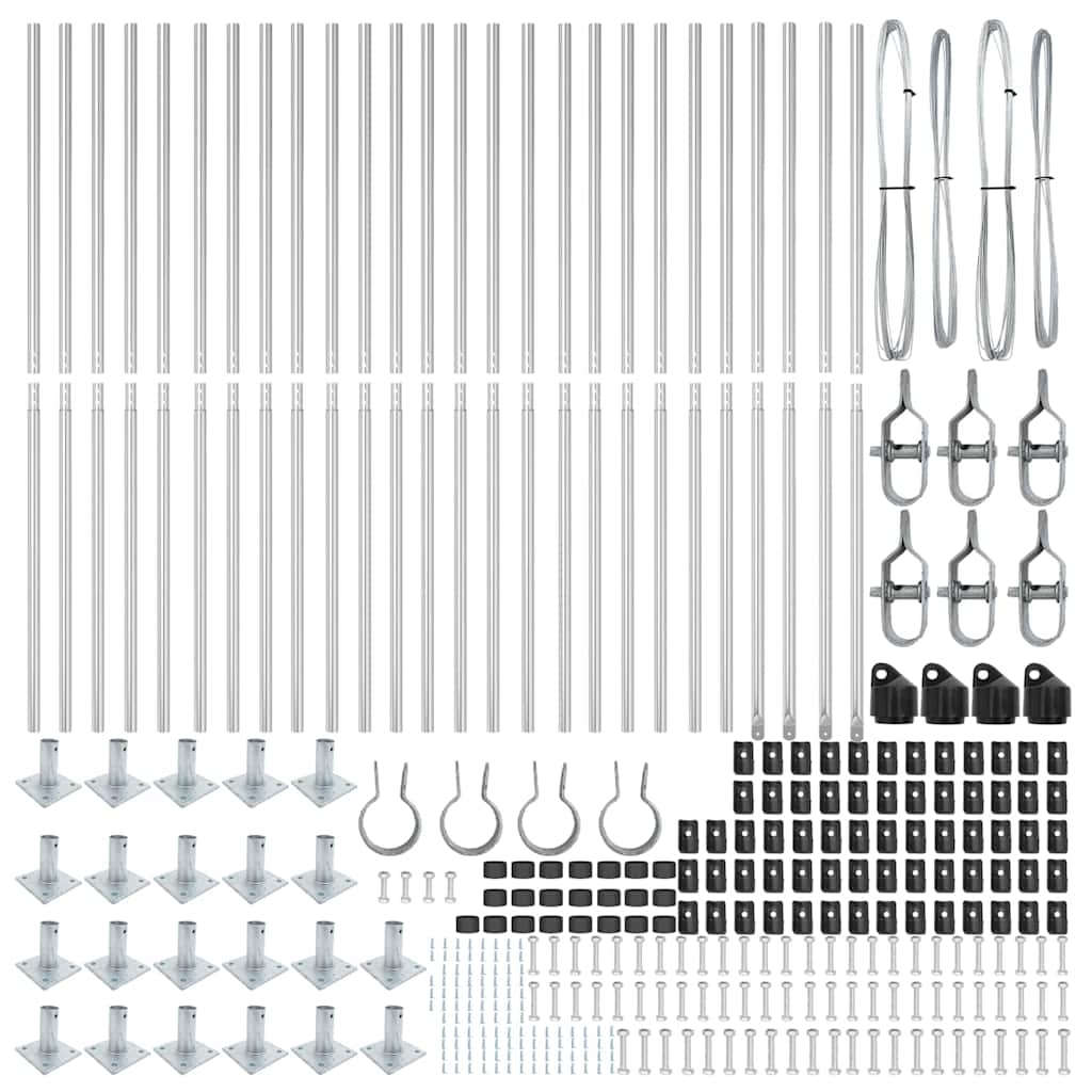 Fence Post with Concrete Base 26 pcs Silver Powder-Coated Steel