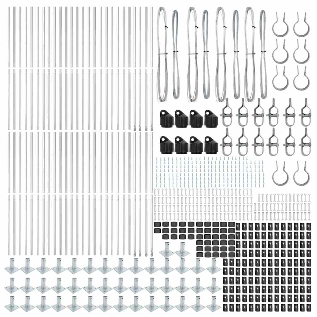 Fence Post with Concrete Base 52 pcs Silver Powder-Coated Steel