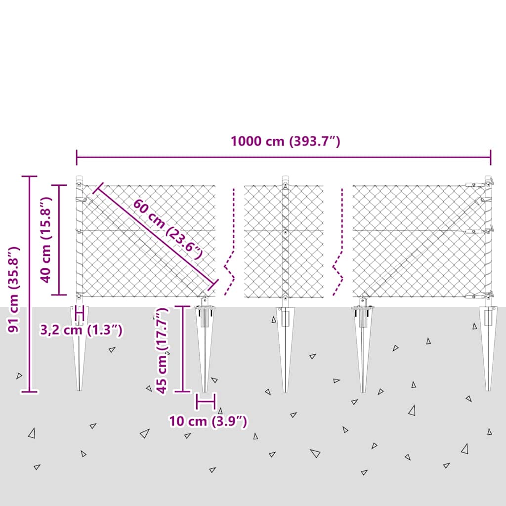 Welded Wire Fence with Spikes 10 x 0.4 m (W x H)