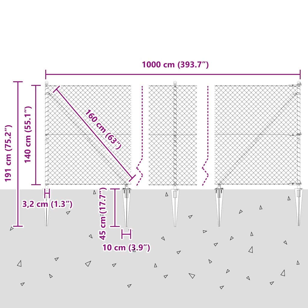 Welded Wire Fence with Spikes 10 x 1.4 m (W x H)