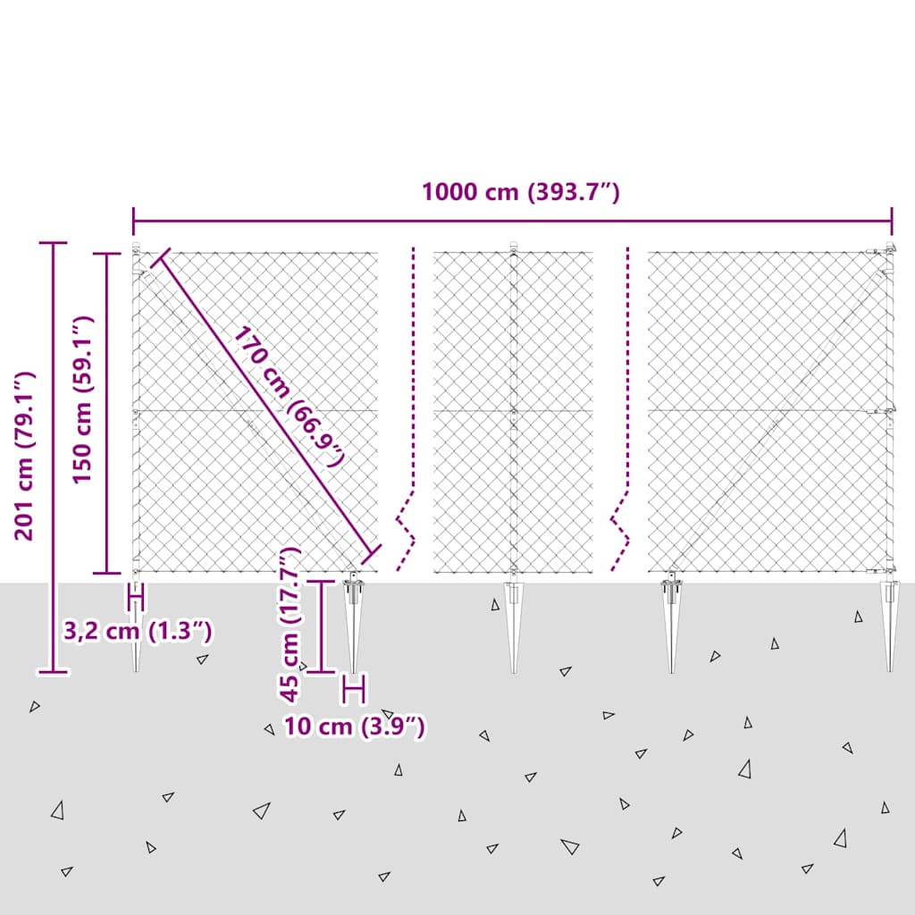 Fence Post Silver 10 x 1.5 m (40 x 40 mm mesh) Steel