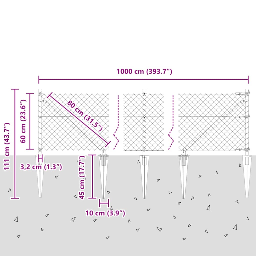 Welded Wire Fence with Spikes 10 x 0.6 m (W x H)