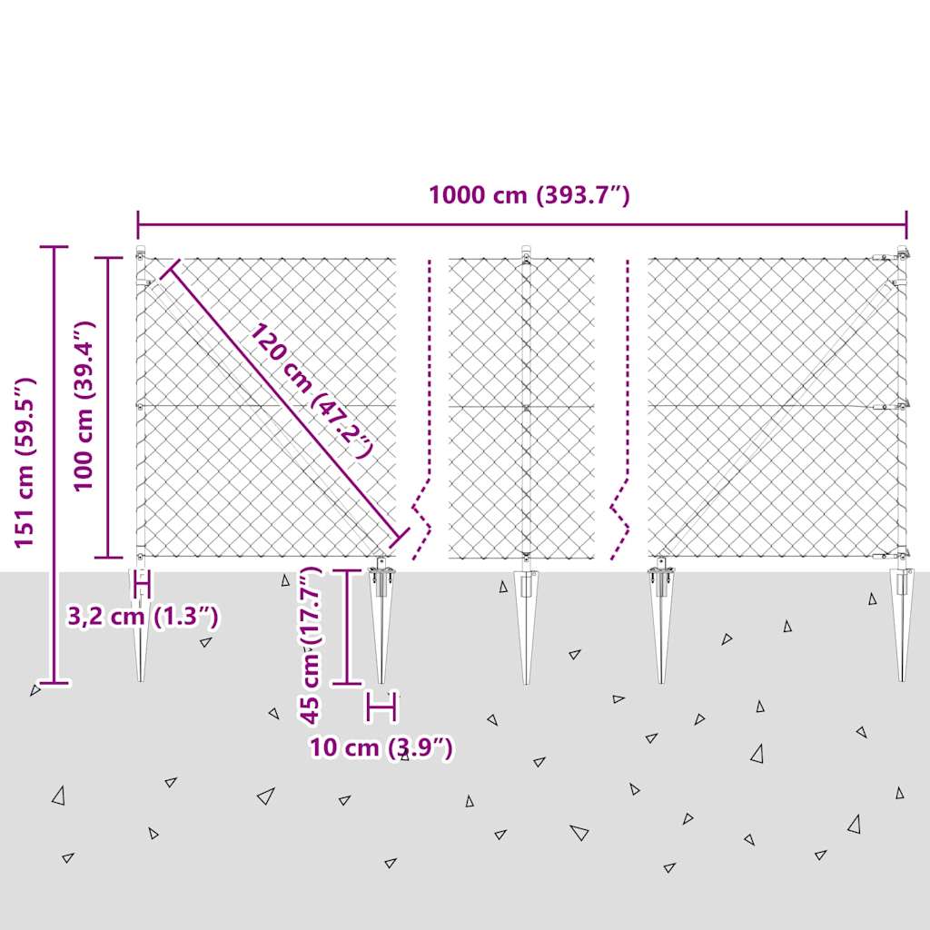 Welded Wire Fence with Spikes 10 x 1 m (W x H)