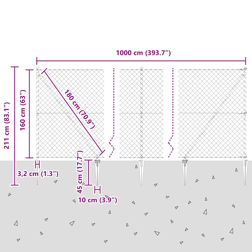 Fence Post Silver 10 x 1.6 m (60 x 60 mm mesh) Steel