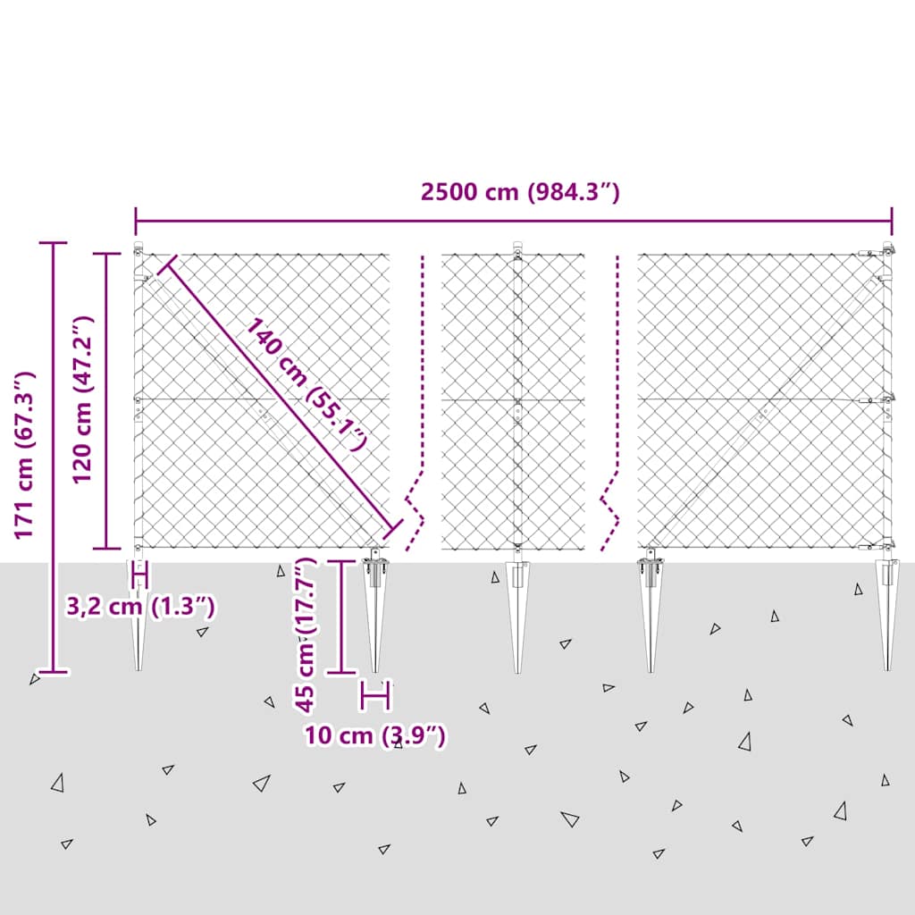Welded Wire Fence with Spikes 25 x 1.2 m (W x H)
